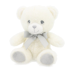 20cm Keeleco Baby White & Grey Bear with Ribbon