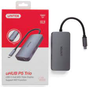 Unitek Uhub P5 Trio 5-In-1 Usb-C Hub With Mst Triple Monitor And 100W Power Delivery