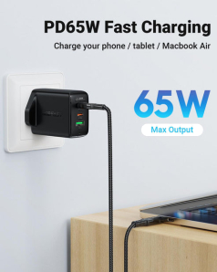 Acefast A44 Gan Pd65W (2Xusb-C+Usb-A) Charger- Black/White